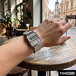 Часовник за мъже Casio Vintage A100WEF-8AEF. Верижка силиконова в сив цвят. Кварцов механизъм. Водозащита 3 АТМ (водни пръски).