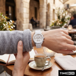 Часовник за жени Emporio Armani AR5941 Sportivo Chronograph. Верижка силиконова в бял цвят. Кварцов механизъм. Водозащита 5 АТМ (душ).