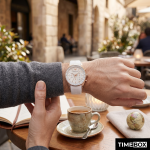 Часовник за мъже Emporio Armani AR5979 Sportivo Chronograph. Верижка силиконова в бял цвят. Кварцов механизъм. Водозащита 5 АТМ (душ).