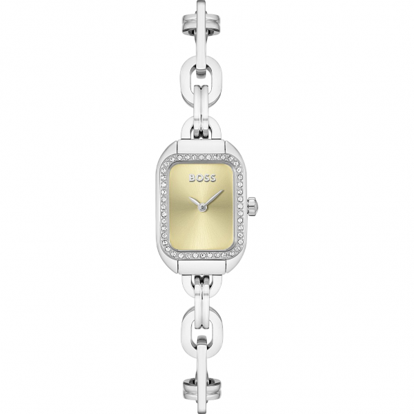 Часовник за жени Hugo Boss Hailey 1502656. Верижка метална в сребрист цвят. Кварцов механизъм. Водозащита 3 АТМ (водни пръски).