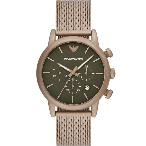 Часовник за мъже Emporio Armani AR11428 Luigi. Верижка метална в бежов цвят. Кварцов механизъм. Водозащита 5 АТМ (душ).