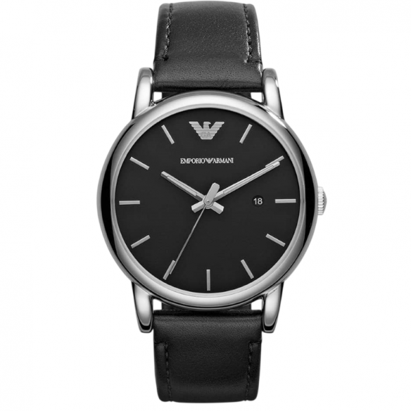 Часовник за мъже Emporio Armani AR80059 Luigi. Верижка естествена кожа в черен цвят. Кварцов механизъм. Водозащита 5 АТМ (душ).