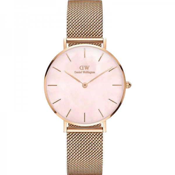 Часовник за жени Daniel Wellington Petite DW00100516. Верижка метална в златист цвят. Кварцов механизъм. Водозащита 3 АТМ (водни пръски).