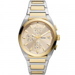 Ръчен часовник Fossil Everett FS5796 Часовник за мъже Fossil Everett FS5796. Верижка метална в златист цвят. Кварцов механизъм. Водозащита 5 АТМ (душ).