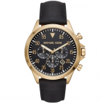 Часовник за мъже Michael Kors MK8618 Gage Chronograph. Верижка естествена кожа в черен цвят. Кварцов механизъм. Водозащита 10 АТМ (плуване).