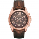 Часовник за жени Michael Kors MK5551 Bradshaw Chronograph. Верижка естествена кожа в кафяв цвят. Кварцов механизъм. Водозащита 5 АТМ (душ).