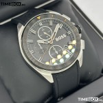 Часовник за мъже Hugo Boss 1513953 Volane Chronograph. Верижка силиконова в черен цвят. Кварцов механизъм. Водозащита 5 АТМ (душ).