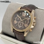 Часовник за жени Michael Kors MK5551 Bradshaw Chronograph. Верижка естествена кожа в кафяв цвят. Кварцов механизъм. Водозащита 5 АТМ (душ).