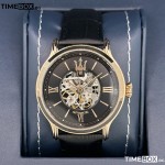 Часовник за мъже Maserati Epoca Skeleton R8821118001. Верижка естествена кожа в черен цвят. Автоматичен механизъм. Водозащита 10 АТМ (плуване).
