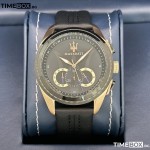 Часовник за мъже Maserati Traguardo R8871612025. Верижка естествена кожа в черен цвят. Кварцов механизъм. Водозащита 10 АТМ (плуване).