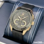 Часовник за мъже Maserati Traguardo R8871612025. Верижка естествена кожа в черен цвят. Кварцов механизъм. Водозащита 10 АТМ (плуване).