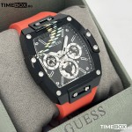 Часовник за мъже Guess GW0203G4 Phoenix. Верижка силиконова в червен цвят. Кварцов механизъм. Водозащита 5 АТМ (душ).