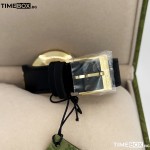 Часовник за жени Gucci YA133326 Interlocking G-Gold. Верижка естествена кожа в черен цвят. Кварцов механизъм. Водозащита 5 АТМ (душ).