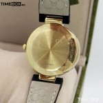 Часовник за жени Gucci YA133326 Interlocking G-Gold. Верижка естествена кожа в черен цвят. Кварцов механизъм. Водозащита 5 АТМ (душ).