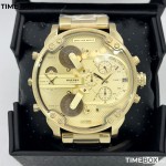 Часовник за мъже Diesel DZ7399 Mr Daddy 2.0 Oversized. Верижка метална в златист цвят. Кварцов механизъм. Водозащита 3 АТМ (водни пръски).