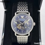 Часовник за мъже Emporio Armani AR60024 Semi Skeleton Meccanico. Верижка метална в сребрист цвят. Автоматичен механизъм. Водозащита 5 АТМ (душ).
