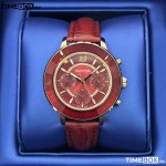 Часовник за жени Swarovski Octea Lux 5547642. Верижка естествена кожа в червен цвят. Кварцов механизъм. Водозащита 5 АТМ (душ).