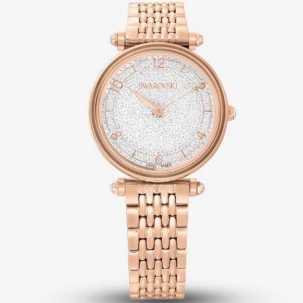Swarovski 5656911 Crystalline Часовник за жени Swarovski 5656911 Crystalline. Верижка метална в златист цвят. Кварцов механизъм. Водозащита 5 АТМ (душ).