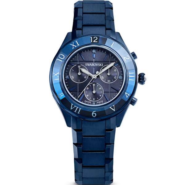 Swarovski 5715457 Dextera Часовник за жени Swarovski 5715457 Dextera. Верижка метална в син цвят. Кварцов механизъм. Водозащита 5 АТМ (душ).