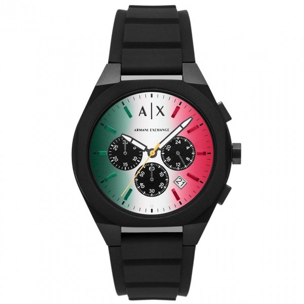 Часовник за мъже Armani Exchange AX4173 Sync. Верижка силиконова в черен цвят. Кварцов механизъм. Водозащита 5 АТМ (душ).