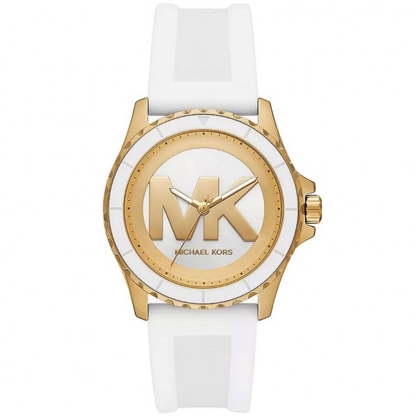 Часовник за жени Michael Kors MK7535 Lennox. Верижка силиконова в бял цвят. Кварцов механизъм. Водозащита 5 АТМ (душ).