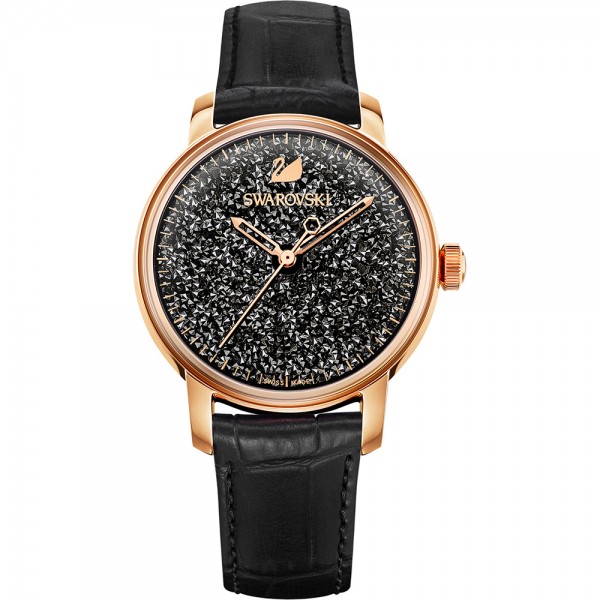 Swarovski 5295377 Crystalline Hours Часовник за жени Swarovski 5295377 Crystalline Hours. Верижка естествена кожа в черен цвят. Кварцов механизъм. Водозащита 5 АТМ (душ).