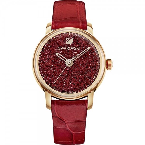 Swarovski 5295380 Crystalline Hours Часовник за жени Swarovski 5295380 Crystalline Hours. Верижка естествена кожа в червен цвят. Кварцов механизъм. Водозащита 5 АТМ (душ).