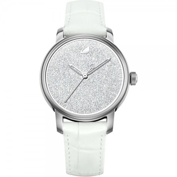 Swarovski 5295383 Crystalline Hours Часовник за жени Swarovski 5295383 Crystalline Hours. Верижка естествена кожа в бял цвят. Кварцов механизъм. Водозащита 5 АТМ (душ).