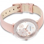 Swarovski 5519223 Crystal Rose Часовник за жени Swarovski 5519223 Crystal Rose. Верижка естествена кожа в розов цвят. Кварцов механизъм. Водозащита 5 АТМ (душ).