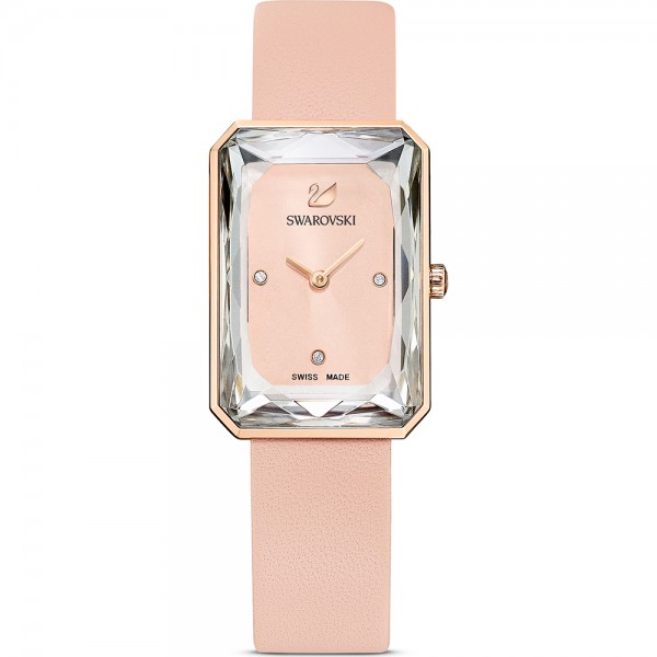 Часовник за жени Swarovski 5547719 Uptown Watch. Верижка естествена кожа в розов цвят. Кварцов механизъм. Водозащита 5 АТМ (душ).