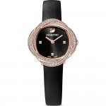 Часовник за жени Swarovski 5552421 Crystal Flower. Верижка естествена кожа в черен цвят. Кварцов механизъм. Водозащита 5 АТМ (душ).