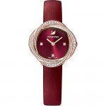 Swarovski 5552780 Crystal Flower Часовник за жени Swarovski 5552780 Crystal Flower. Верижка естествена кожа в червен цвят. Кварцов механизъм. Водозащита 5 АТМ (душ).