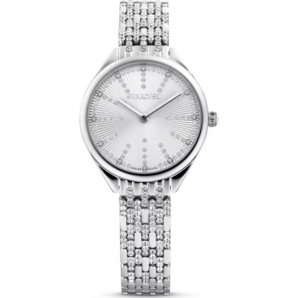 Swarovski 5610490 Attract Часовник за жени Swarovski 5610490 Attract. Верижка метална в сребрист цвят. Кварцов механизъм. Водозащита 5 АТМ (душ).