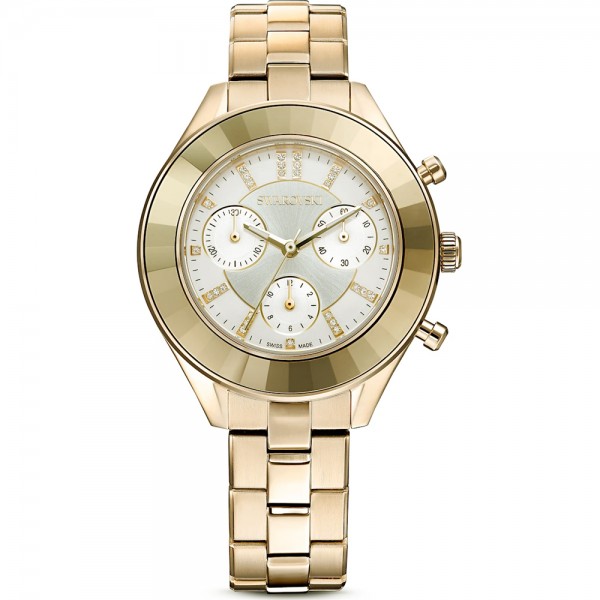 Часовник за жени Swarovski 5610517 Octea Lux Chrono. Верижка метална в златист цвят. Кварцов механизъм. Водозащита 5 АТМ (душ).