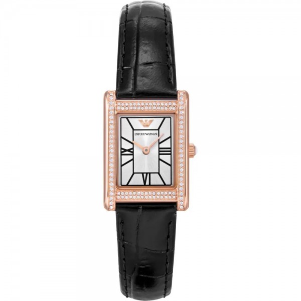 Emporio Armani AR11624 Genni Часовник за жени Emporio Armani AR11624 Genni. Верижка естествена кожа в черен цвят. Кварцов механизъм. Водозащита 5 АТМ (душ).