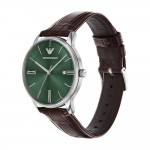 Часовник за мъже Emporio Armani AR11672 Minimalist. Верижка естествена кожа в кафяв цвят. Кварцов механизъм. Водозащита 5 АТМ (душ).