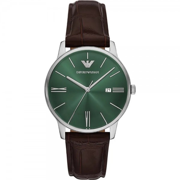 Часовник за мъже Emporio Armani AR11672 Minimalist. Верижка естествена кожа в кафяв цвят. Кварцов механизъм. Водозащита 5 АТМ (душ).