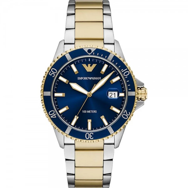 Emporio Armani AR11682 World Explorer Часовник за мъже Emporio Armani AR11682 World Explorer. Верижка метална в златист цвят. Кварцов механизъм. Водозащита 10 АТМ (плуване).