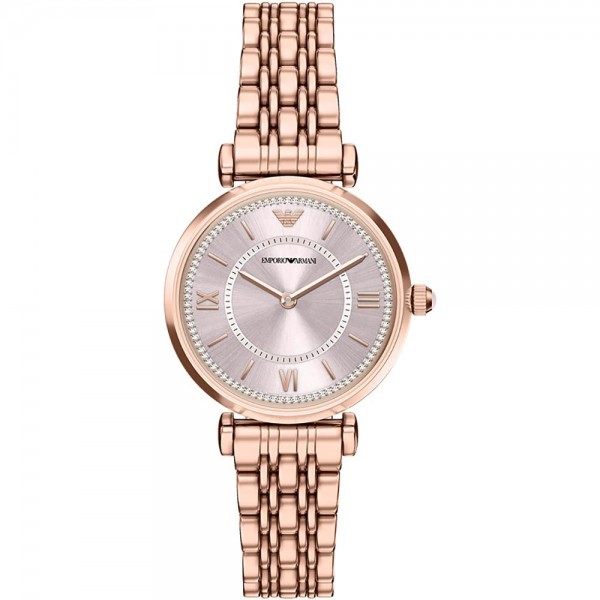 Часовник за жени Emporio Armani AR11767 Gianni T-Bar. Верижка метална в златист цвят. Кварцов механизъм. Водозащита 3 АТМ (водни пръски).