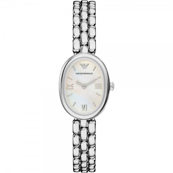 Часовник за жени Emporio Armani AR11776 Sinfonia. Верижка метална в сребрист цвят. Кварцов механизъм. Водозащита 3 АТМ (водни пръски).