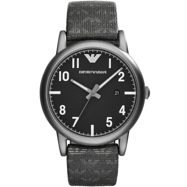 Emporio Armani AR1834 Luigi Часовник за мъже Emporio Armani AR1834 Luigi. Верижка текстилна в черен цвят. Кварцов механизъм. Водозащита 5 АТМ (душ).