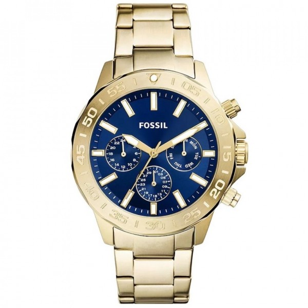 Fossil BQ2706 Bannon Часовник за мъже Fossil BQ2706 Bannon. Верижка метална в златист цвят. Кварцов механизъм. Водозащита 5 АТМ (душ).