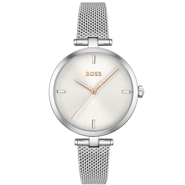 Hugo Boss 1502653 Majesty Часовник за жени Hugo Boss 1502653 Majesty. Верижка метална в сребрист цвят. Кварцов механизъм. Водозащита 3 АТМ (водни пръски).