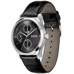 Часовник за мъже Hugo Boss 1514272 Principle. Верижка естествена кожа в черен цвят. Кварцов механизъм. Водозащита 5 АТМ (душ).