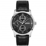 Часовник за мъже Hugo Boss 1514272 Principle. Верижка естествена кожа в черен цвят. Кварцов механизъм. Водозащита 5 АТМ (душ).