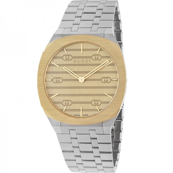 Часовник за мъже Gucci YA163405 25H. Верижка метална в сребрист цвят. Кварцов механизъм. Водозащита 3 АТМ (водни пръски).