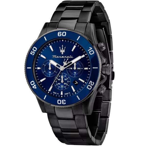 Часовник за мъже Maserati Competizione R8873600005. Верижка метална в черен цвят. Кварцов механизъм. Водозащита 10 АТМ (плуване).