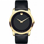 Movado Museum Classic 606876 Часовник за мъже Movado Museum Classic 606876. Верижка естествена кожа в черен цвят. Кварцов механизъм. Водозащита 3 АТМ (водни пръски).