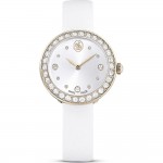 Swarovski 5710103 Matrix Tennis Часовник за жени Swarovski 5710103 Matrix Tennis. Верижка естествена кожа в бял цвят. Кварцов механизъм. Водозащита 5 АТМ (душ).