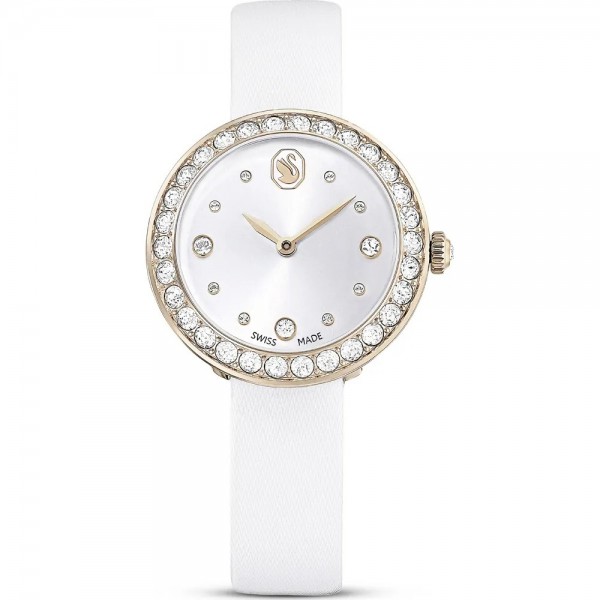 Swarovski 5710103 Matrix Tennis Часовник за жени Swarovski 5710103 Matrix Tennis. Верижка естествена кожа в бял цвят. Кварцов механизъм. Водозащита 5 АТМ (душ).